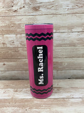 Load image into Gallery viewer, Front Pink Crayon Tumbler with Name