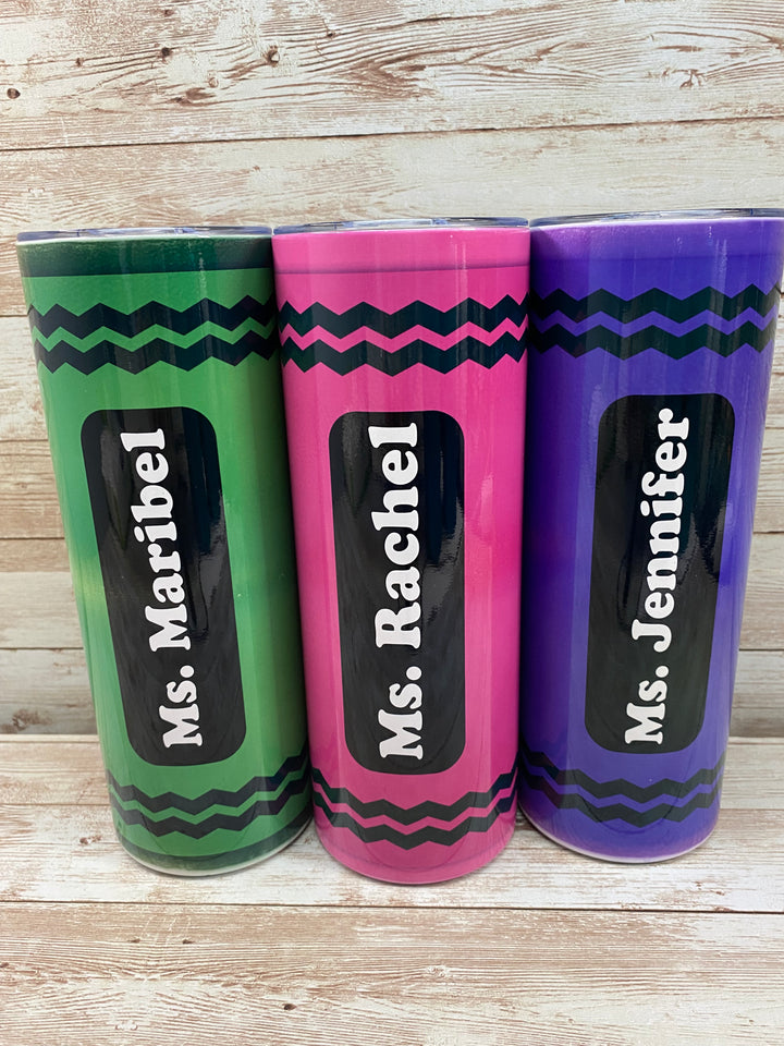 Green, Pink, Purple Crayon Tumbler with name