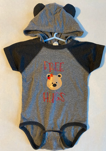 Grey Onesie with Free Hugs Bear with Bow