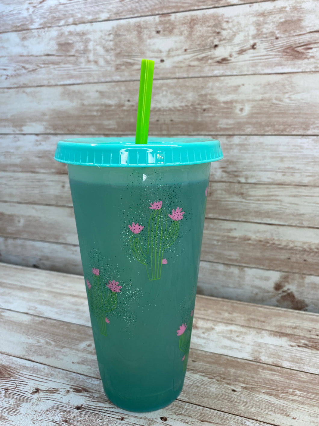 Green Color Changing Tumbler with Cactus